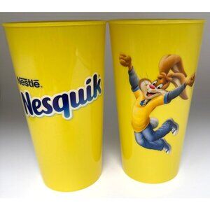 Set of 2 Nestle Nesquik Yellow Plastic Tumblers 16oz Collectible Cups